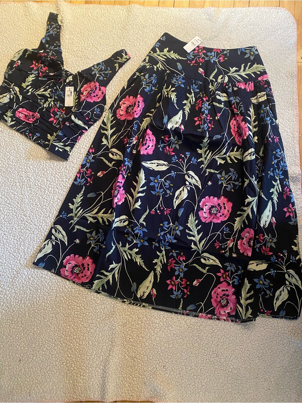 Express Black A-Line Skirt with Pink Floral Print